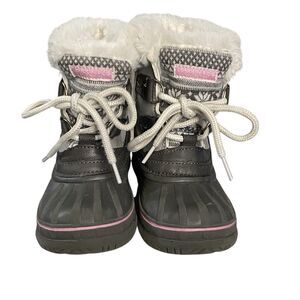 London Fog Lil Tottenham Winter Snow Boots Gray/Black/Pink Faux Fur Toddler Sz 7
